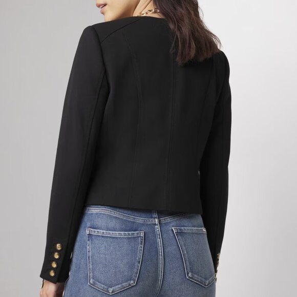 White House Black Market Cropped Luxe Stretch Jacket -Black w/ gold buttons Sz0 - Picture 4 of 5